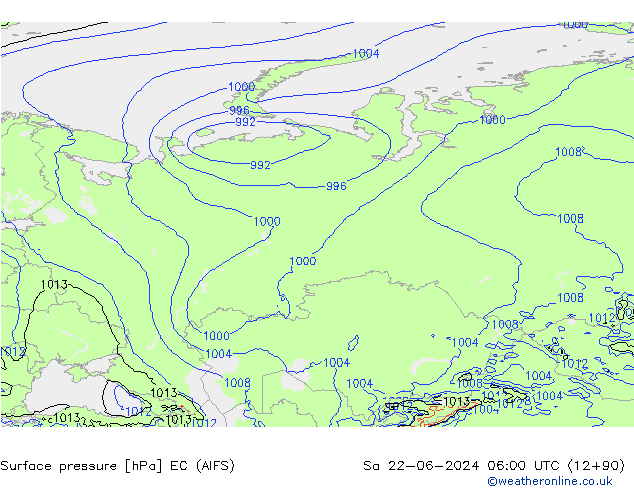 Pressione al suolo EC (AIFS) sab 22.06.2024 06 UTC