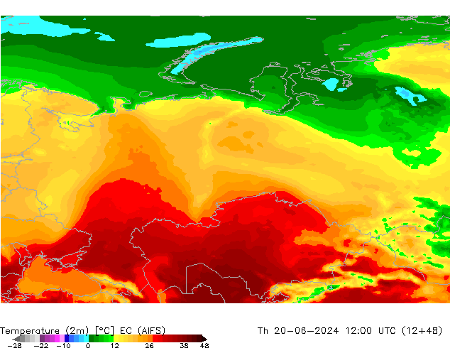 Temperatuurkaart (2m) EC (AIFS) do 20.06.2024 12 UTC