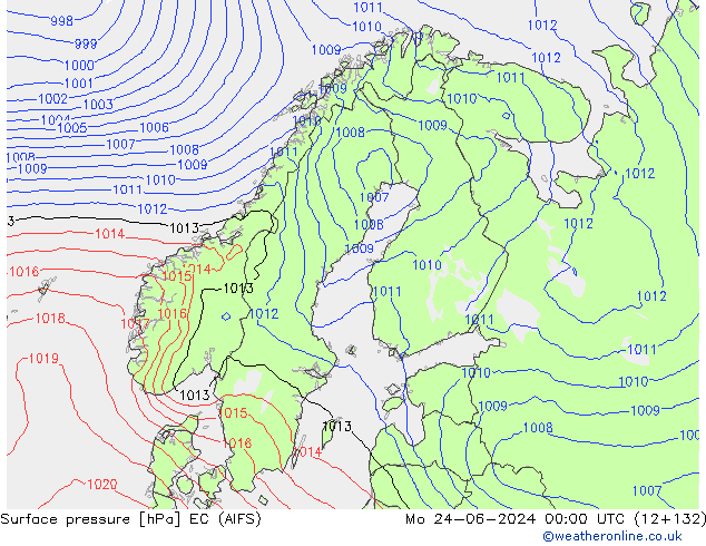 Pressione al suolo EC (AIFS) lun 24.06.2024 00 UTC