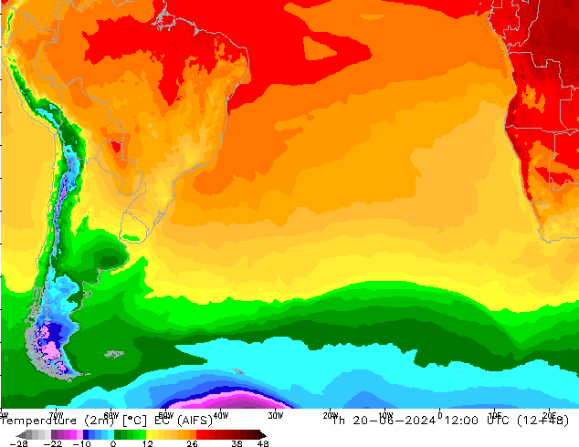 Temperatura (2m) EC (AIFS) jue 20.06.2024 12 UTC