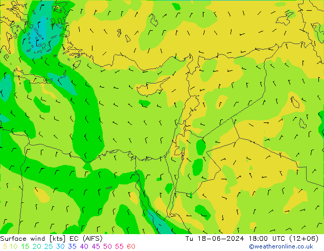 Viento 10 m EC (AIFS) mar 18.06.2024 18 UTC