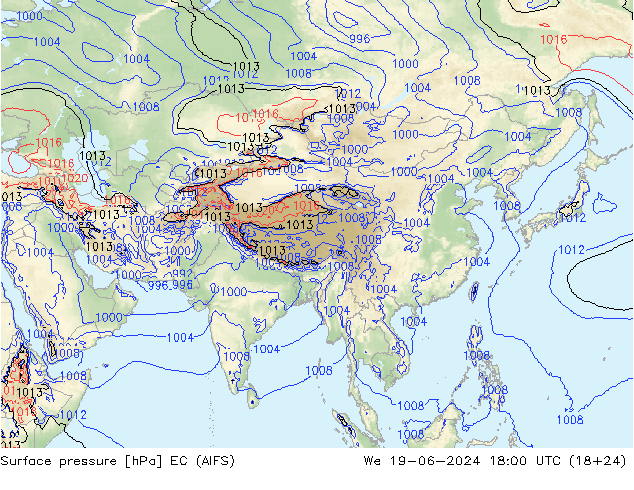 Surface pressure EC (AIFS) We 19.06.2024 18 UTC