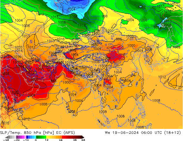 850 hPa Yer Bas./Sıc EC (AIFS) Çar 19.06.2024 06 UTC