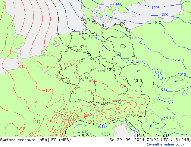 Surface pressure EC (AIFS) Sa 29.06.2024 00 UTC