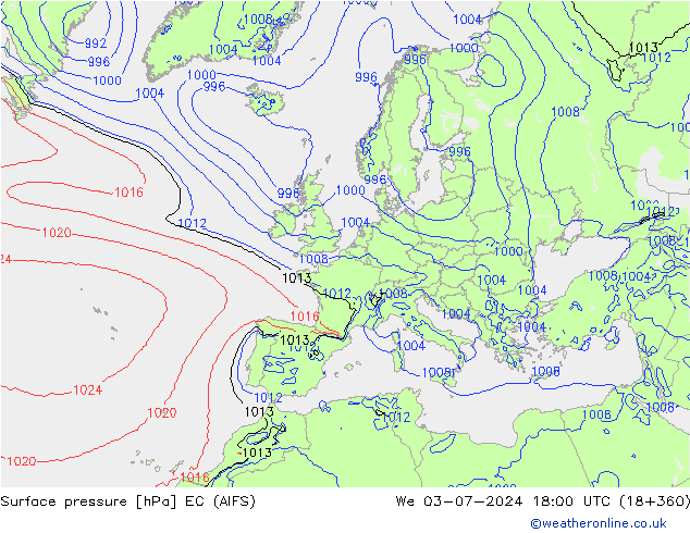 地面气压 EC (AIFS) 星期三 03.07.2024 18 UTC
