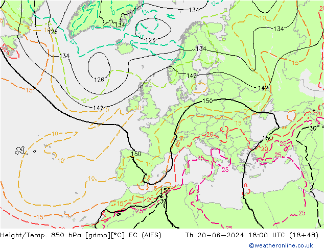 Height/Temp. 850 hPa EC (AIFS) Th 20.06.2024 18 UTC