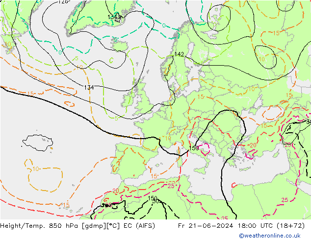 Height/Temp. 850 hPa EC (AIFS) ven 21.06.2024 18 UTC