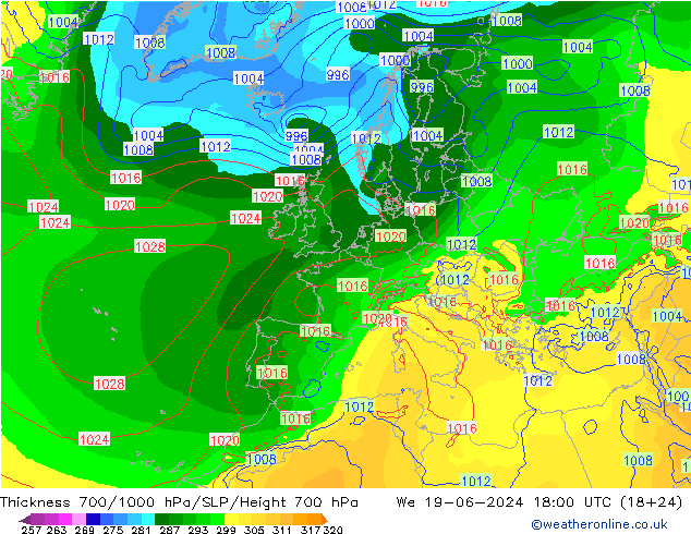 Dikte700-1000 hPa EC (AIFS) wo 19.06.2024 18 UTC