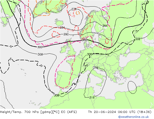 Yükseklik/Sıc. 700 hPa EC (AIFS) Per 20.06.2024 06 UTC