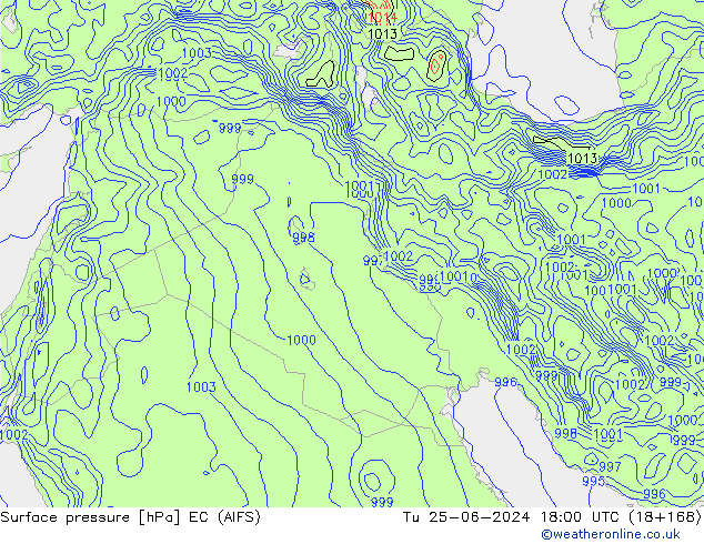 Pressione al suolo EC (AIFS) mar 25.06.2024 18 UTC
