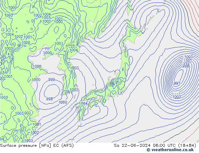 Surface pressure EC (AIFS) Sa 22.06.2024 06 UTC