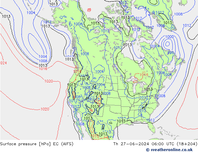 ciśnienie EC (AIFS) czw. 27.06.2024 06 UTC