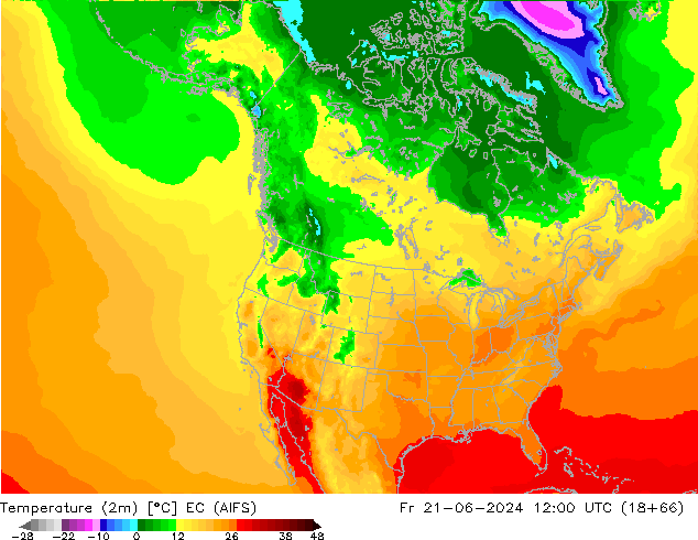 Temperature (2m) EC (AIFS) Fr 21.06.2024 12 UTC