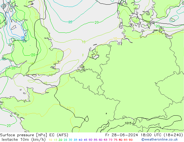 Eşrüzgar Hızları (km/sa) EC (AIFS) Cu 28.06.2024 18 UTC