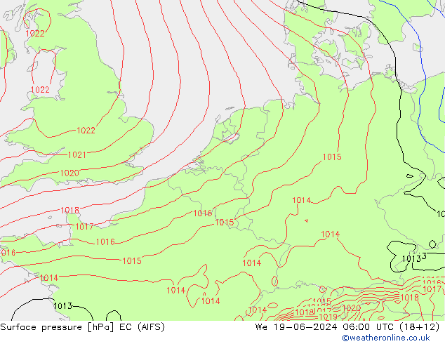 Atmosférický tlak EC (AIFS) St 19.06.2024 06 UTC