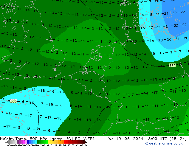 Hoogte/Temp. 500 hPa EC (AIFS) wo 19.06.2024 18 UTC