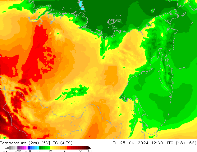 Temperature (2m) EC (AIFS) Út 25.06.2024 12 UTC