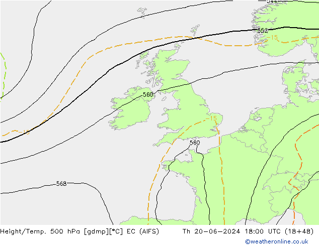 Height/Temp. 500 hPa EC (AIFS) Th 20.06.2024 18 UTC