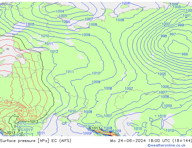 pressão do solo EC (AIFS) Seg 24.06.2024 18 UTC