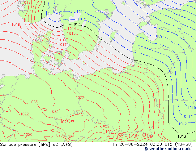 Atmosférický tlak EC (AIFS) Čt 20.06.2024 00 UTC