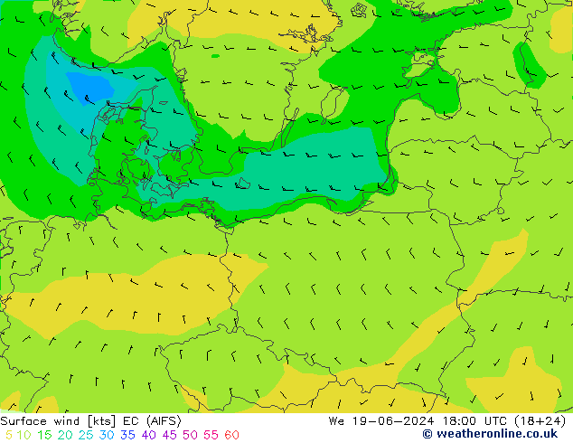 Rüzgar 10 m EC (AIFS) Çar 19.06.2024 18 UTC