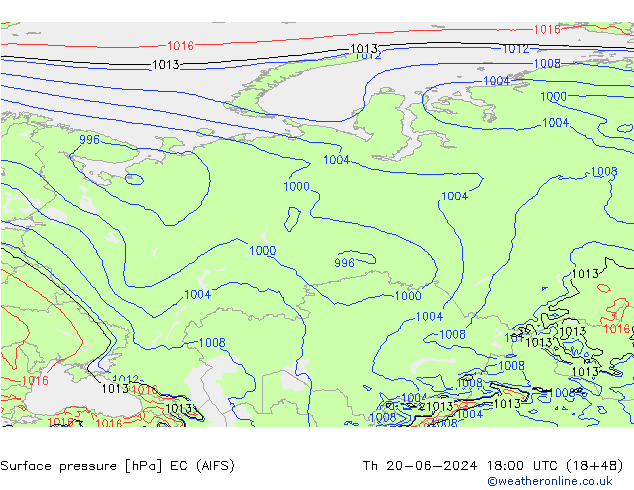 Presión superficial EC (AIFS) jue 20.06.2024 18 UTC