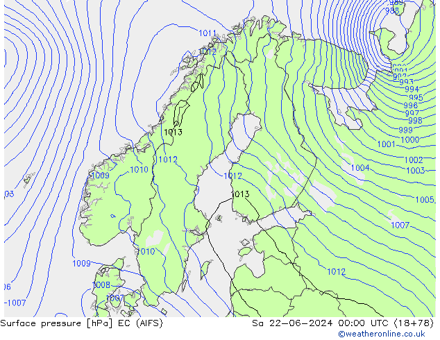 Surface pressure EC (AIFS) Sa 22.06.2024 00 UTC