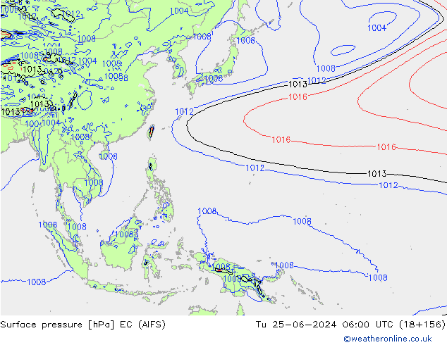 Surface pressure EC (AIFS) Tu 25.06.2024 06 UTC