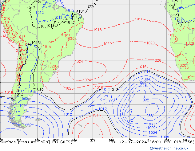 Atmosférický tlak EC (AIFS) Út 02.07.2024 18 UTC