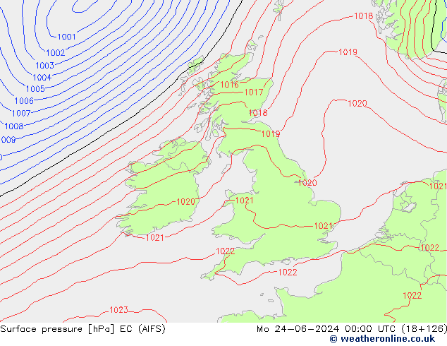 Atmosférický tlak EC (AIFS) Po 24.06.2024 00 UTC