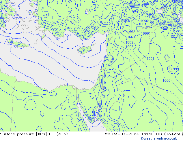 Surface pressure EC (AIFS) We 03.07.2024 18 UTC