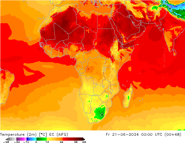 Temperatura (2m) EC (AIFS) ven 21.06.2024 00 UTC