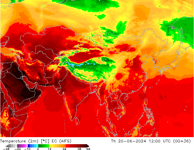 Temperature (2m) EC (AIFS) Čt 20.06.2024 12 UTC