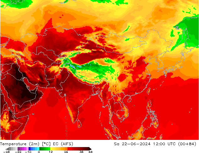 Sıcaklık Haritası (2m) EC (AIFS) Cts 22.06.2024 12 UTC