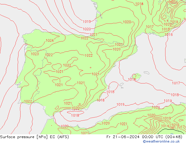 Surface pressure EC (AIFS) Fr 21.06.2024 00 UTC