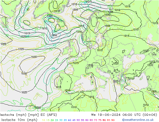 Isotachen (mph) EC (AIFS) wo 19.06.2024 06 UTC