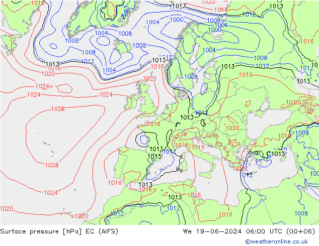 地面气压 EC (AIFS) 星期三 19.06.2024 06 UTC