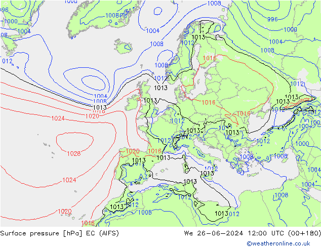 Presión superficial EC (AIFS) mié 26.06.2024 12 UTC