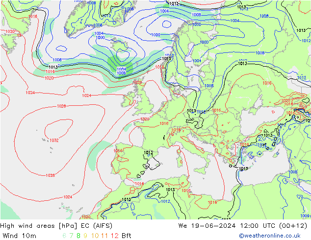 High wind areas EC (AIFS) mer 19.06.2024 12 UTC