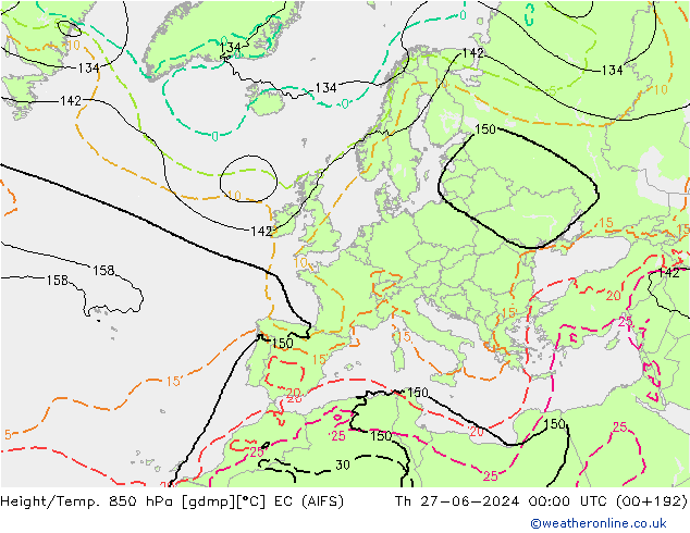 Height/Temp. 850 hPa EC (AIFS) Th 27.06.2024 00 UTC