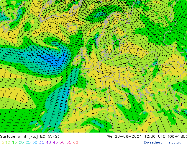 Surface wind EC (AIFS) We 26.06.2024 12 UTC