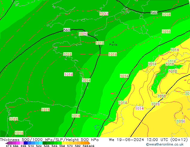 Thck 500-1000hPa EC (AIFS) We 19.06.2024 12 UTC