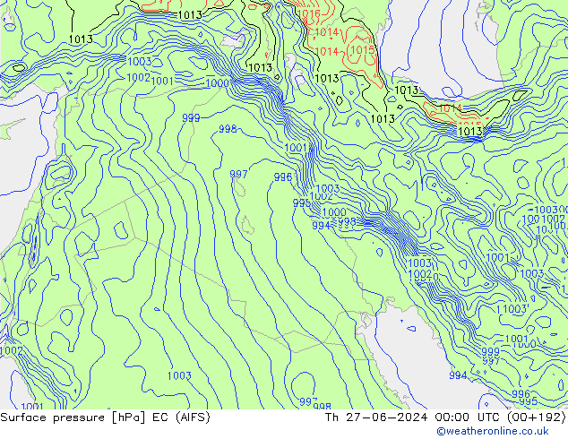 Presión superficial EC (AIFS) jue 27.06.2024 00 UTC