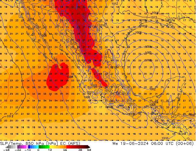 SLP/Temp. 850 hPa EC (AIFS) mié 19.06.2024 06 UTC