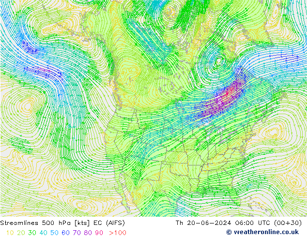 Streamlines 500 hPa EC (AIFS) Th 20.06.2024 06 UTC