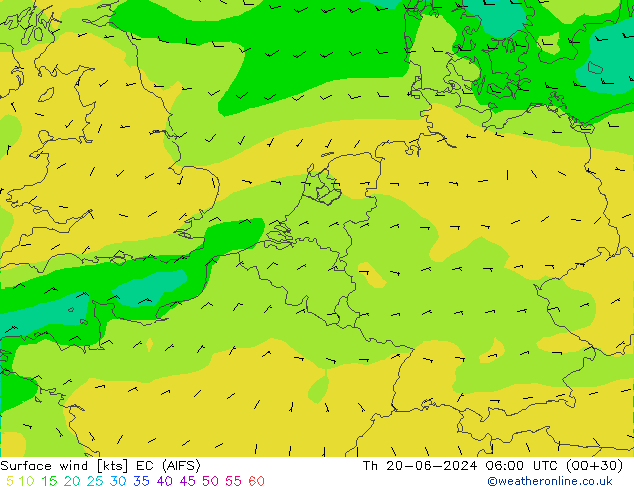 Surface wind EC (AIFS) Th 20.06.2024 06 UTC
