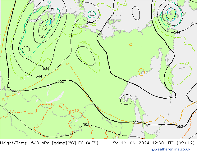 Yükseklik/Sıc. 500 hPa EC (AIFS) Çar 19.06.2024 12 UTC