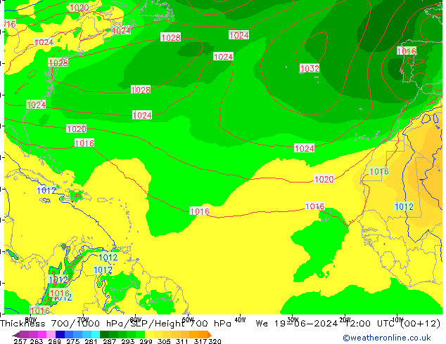 Thck 700-1000 hPa EC (AIFS) St 19.06.2024 12 UTC