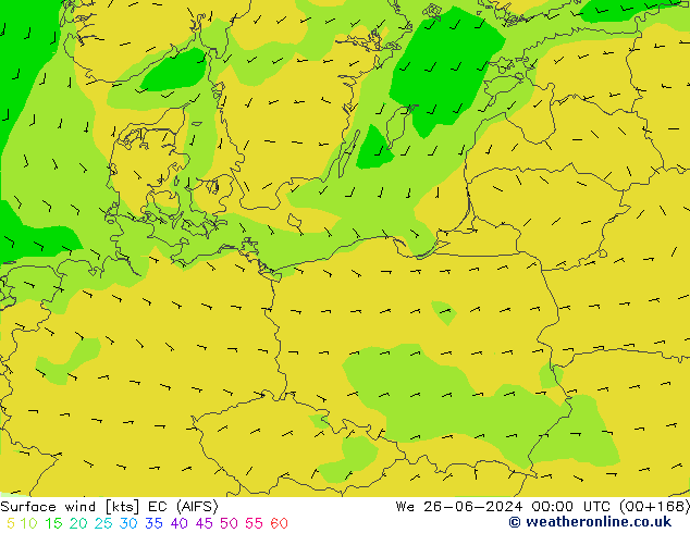 Viento 10 m EC (AIFS) mié 26.06.2024 00 UTC