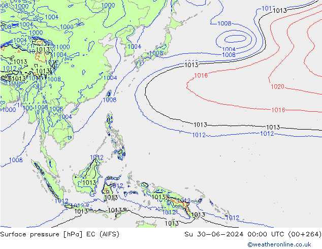 Atmosférický tlak EC (AIFS) Ne 30.06.2024 00 UTC